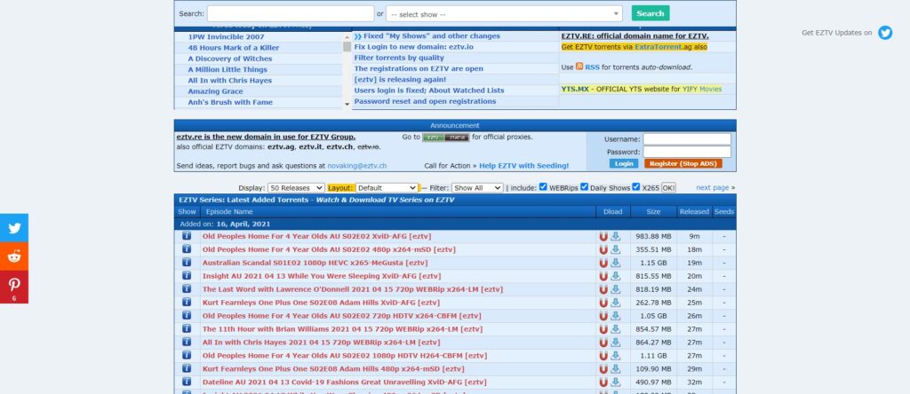 Best torrent site to download series - EZTV