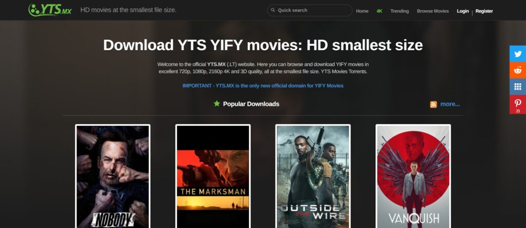 Cele mai bune site-uri de descărcare de filme Torrent - YTS