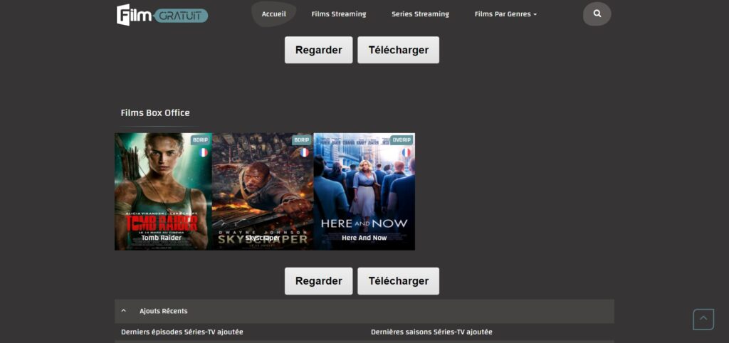 Filmgratuit.net home page - Attention filmgratuit.eu is a clone that requires registration