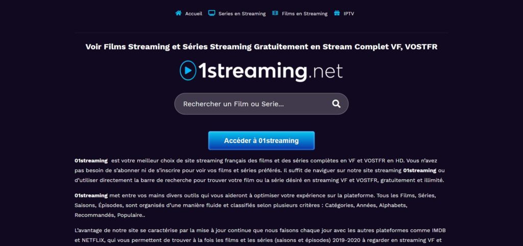 01Streaming pour regarder des films et séries en streaming gratuit en 2021