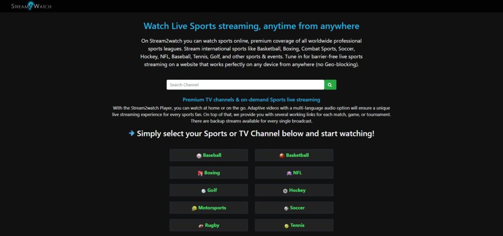 Stream2watch: 라이브 스포츠 스트리밍 사이트