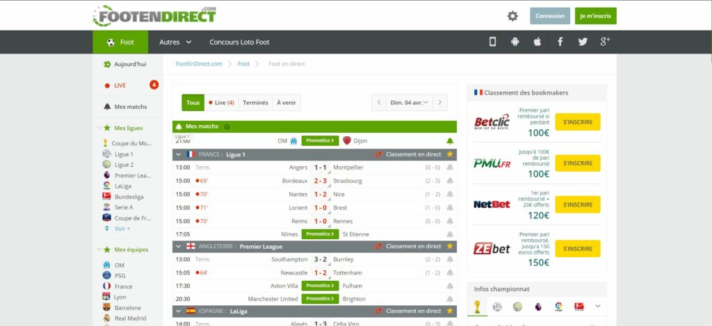 Foot en Direct Live - Score et Résultats Foot des Matchs en Direct