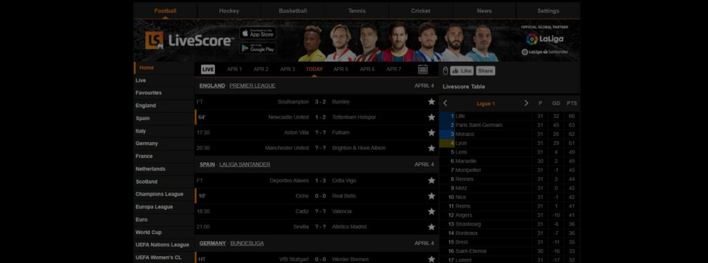 Meilleurs sites live score en direct - LiveScore com