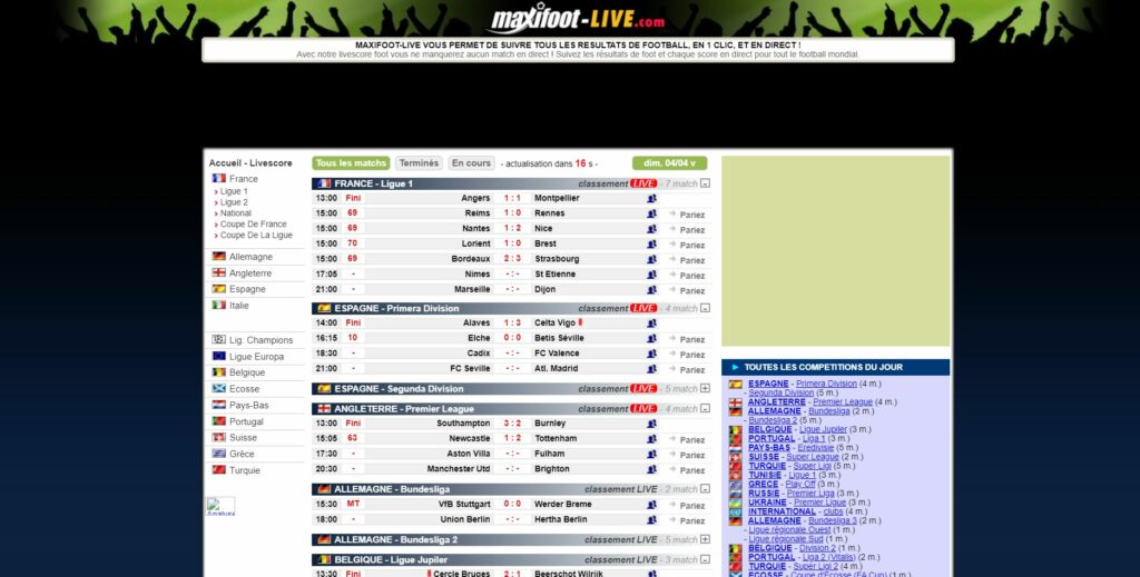 MAXIFOOT-LIVE der Fußball-Live-Score, um die Spiele live zu verfolgen