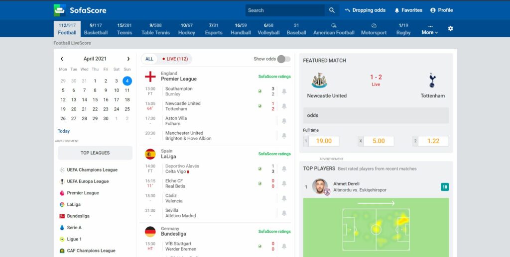 أفضل مواقع النتائج المباشرة - SofaScore_ أسرع نتائج كرة القدم و Livescore