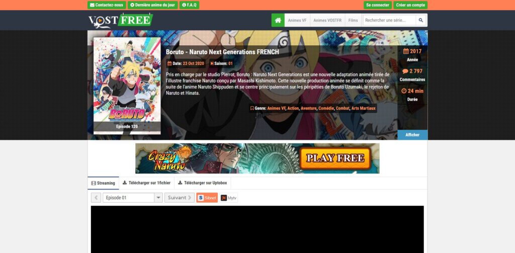 Boruto sur Vostfree - section de description complète