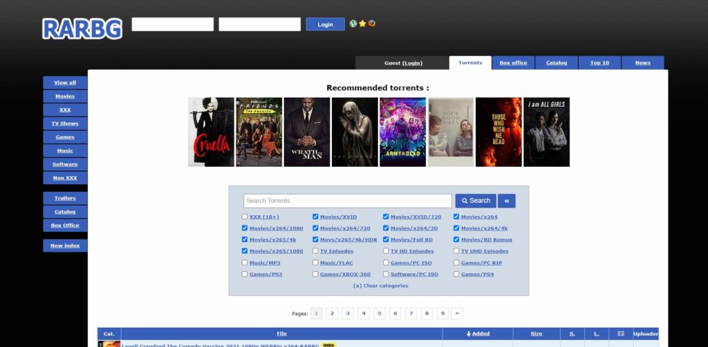 RARBG Torrents , films , séries, documentaires, logiciels et musique.