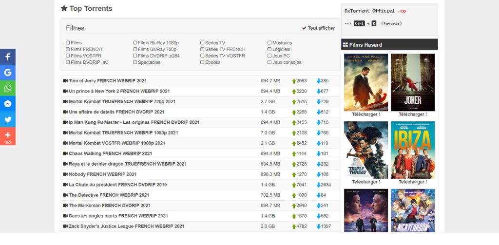 Top torrents sur Oxtorrent