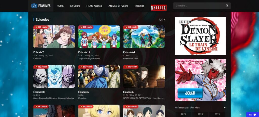 current animes section