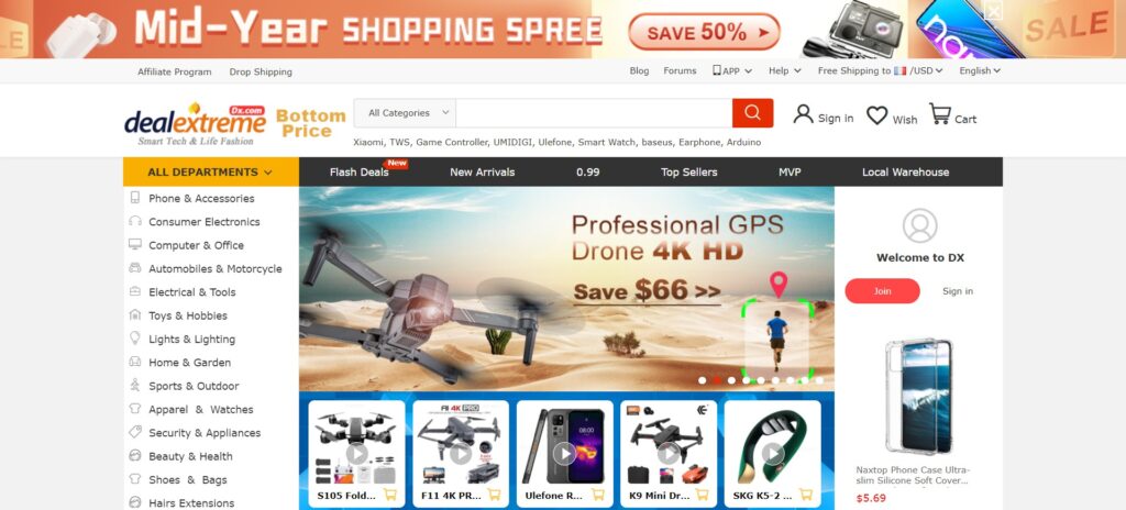 DealeXtreme - Site de vente en ligne chinois pour acheter des Gadgets
