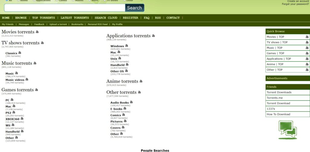 Categories and sections download on Limetor and limetorrents proxy
