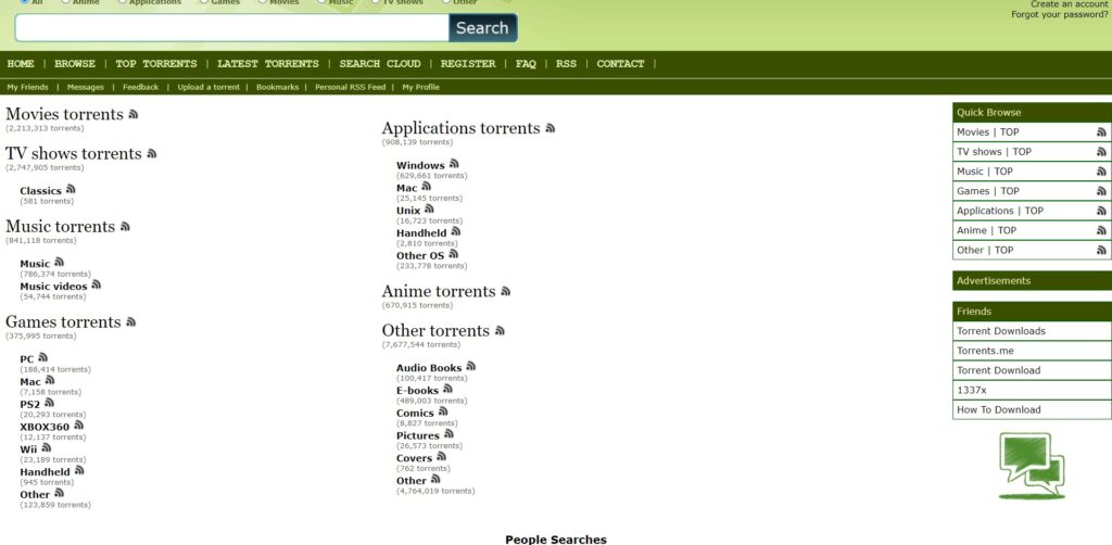 Categories et rubriques telechargement sur Limetor et limetorrents proxy