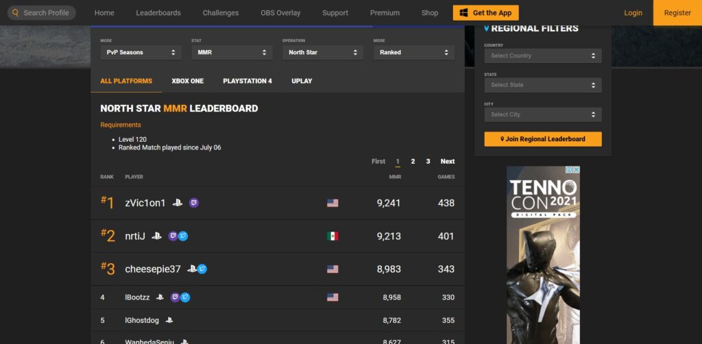 R6Tracker - Global MMR Leaderboard para sa North Star sa Global