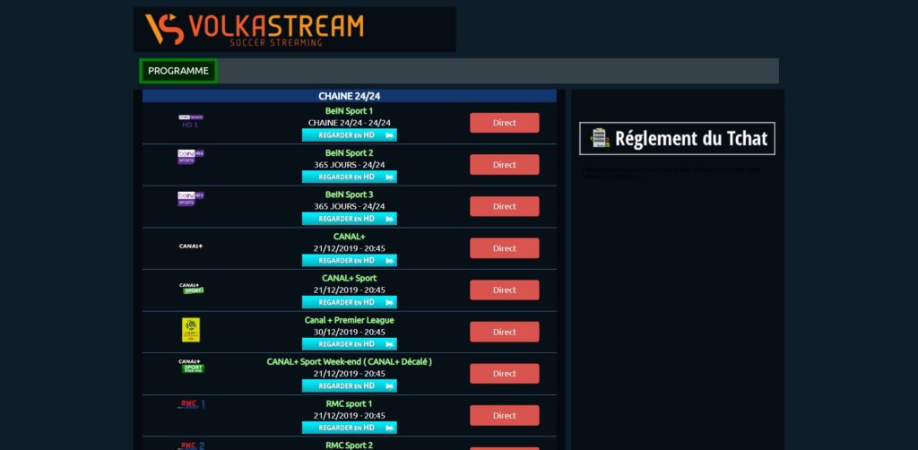 Volkastream foot - streaming van live tv-kanalen zoals RMC sport, beIN sport, TF1, TX1, TMC, M6, W9, CANAL +, C8, Eurosport, France2