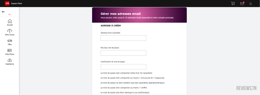 créer une adresse e-mail depuis mon Espace Client SFR