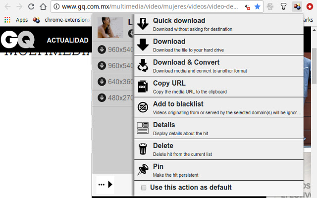 Extensión Video DownloadHelper Chrome e Firefox para gravar vídeos en case todos os sitios.