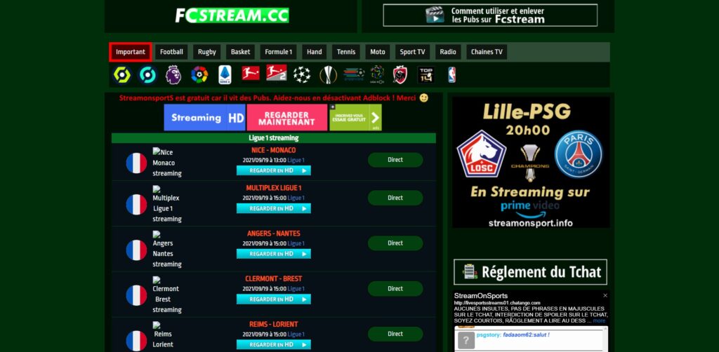 FCstream - Ligue 1 streaming, Ligue 1 en DIRECT