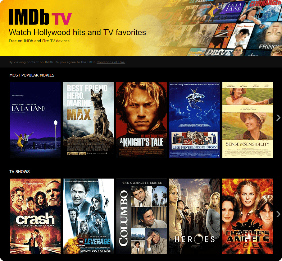 Free and legal streaming sites - IMDB TV