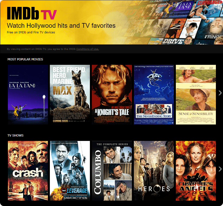 Sitios de transmisión gratuítos e legais: IMDB TV