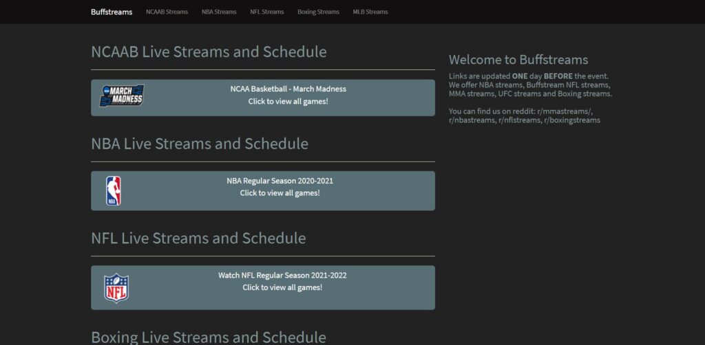 Buffstreams - Gratis NBA, NHL, MLB, MMA, MLB, Boxen, NFL Live Streams