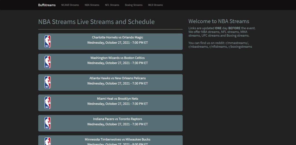 Buffstreams - NBA, NFL, Boxing, MMA, Formula 1 Live Streams