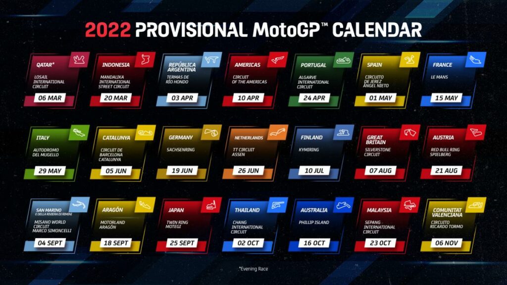 Calendrier Provisoire MotoGP 2022 - source : MotoGP VIP Village™2022