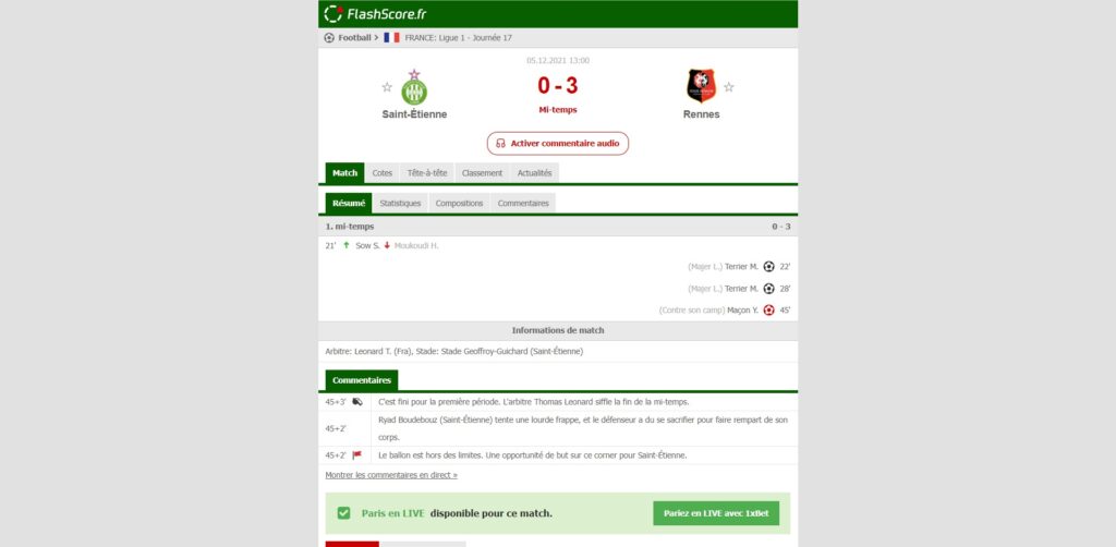 FlashScore Live Center - result of all matches today