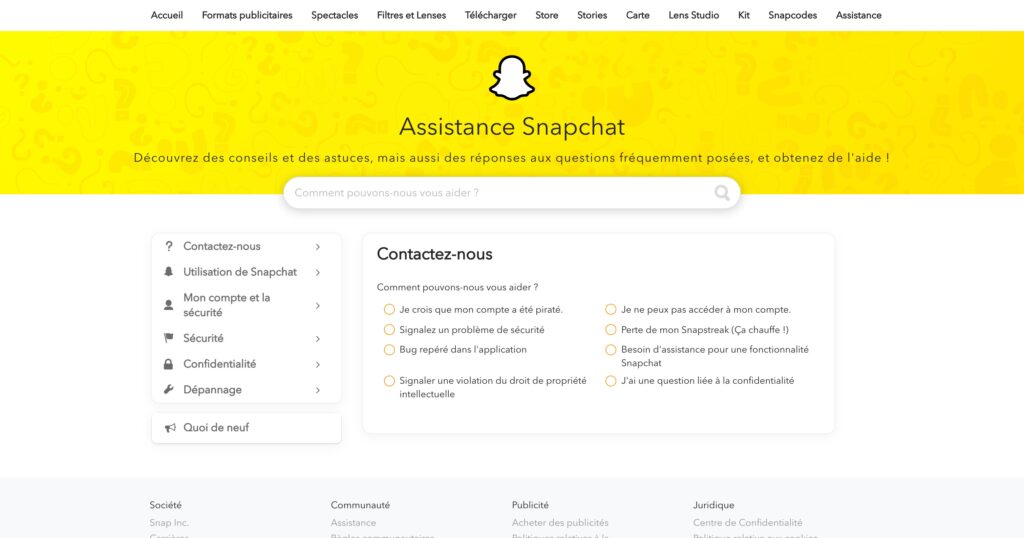 Snapchat 지원 - Snapchat에 연락하는 방법