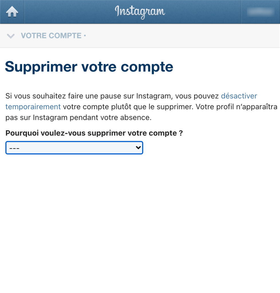 Supprimer son compte Instagram depuis iPhone et Android
