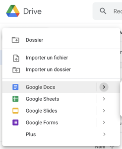 Google Docs (traitement de texte), Google Sheets (tableur) et Google Slides (présentation).