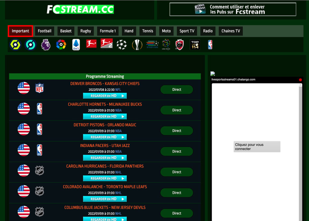 Fcstream - بث كرة القدم وكرة القدم والرجبي والرياضة