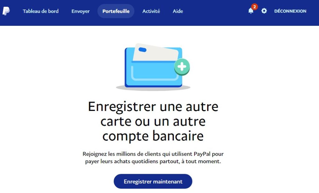 Interface Utilisateur Du site Paypal Enregistrer un compte bancaire