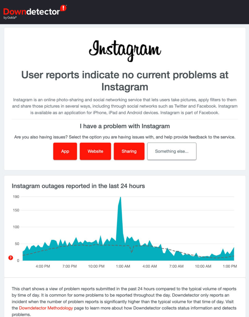 Pourquoi instagram bug aujourd'hui — Pour savoir si un problème Instagram est global ou non, il vous suffit de vous rendre sur Downdetector, un outil qui répertorie l'ensemble des erreurs Instagram. Aussi, vous pouvez vous rendre sur Twitter ou Facebook, par exemple, afin de vérifier si d'autres utilisateurs se plaignent de problèmes Instagram.