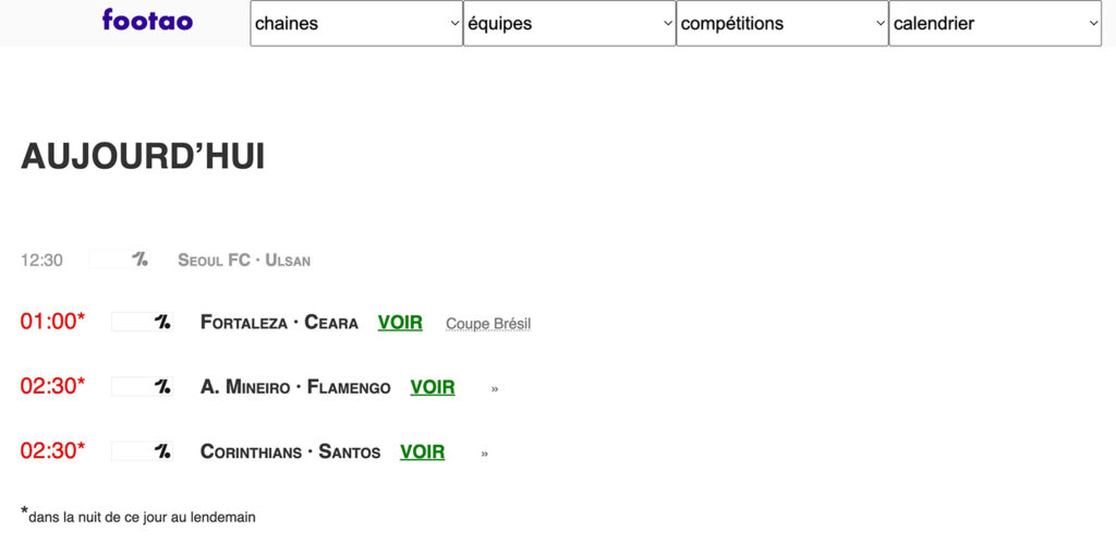 Footao TV — TV program of full football matches, broadcast/broadcast live and delayed on French television channels.