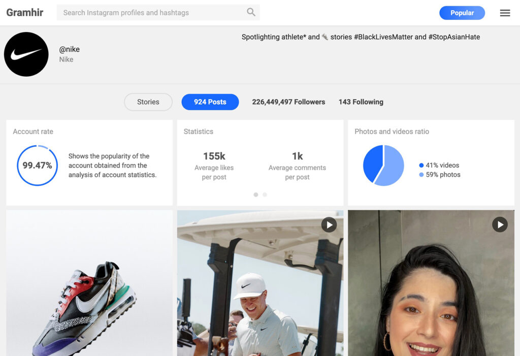 Gramhir - Explore and monitor your or other person's Instagram content with all the statistics in a new and better way