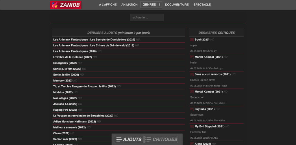 Zaniob - zaniob.com nouvelle adresse Grizox streaming