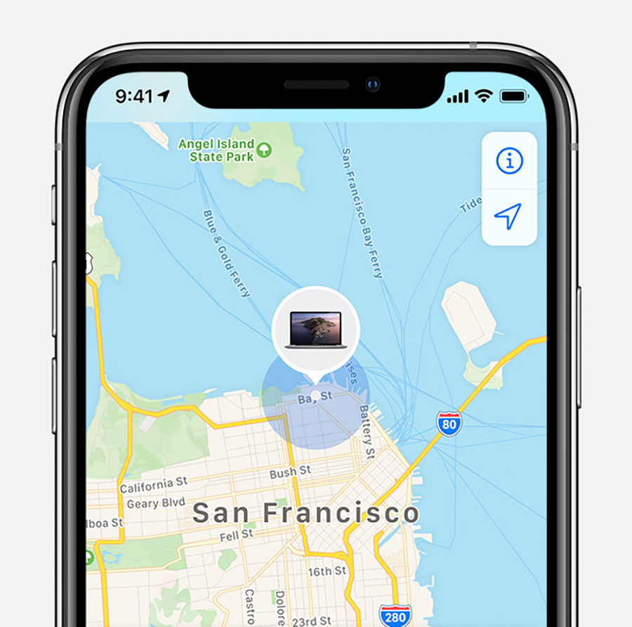 Comment Localiser un appareil Apple — L'écran d'accueil de l'appli Localiser affiche une carte centrée sur votre position, ainsi que les quatre onglets Personnes, Appareils, Objets et Moi.