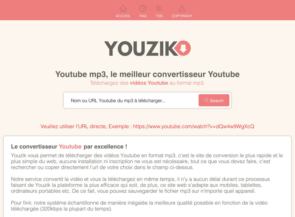 Youzik - Convertisseur Youtube mp3 pour télécharger une vidéo Youtube