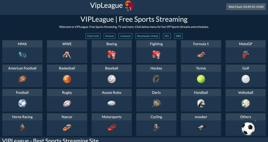 VIPLeague - Deportes en directo gratuítos - Transmisións deportivas VIP