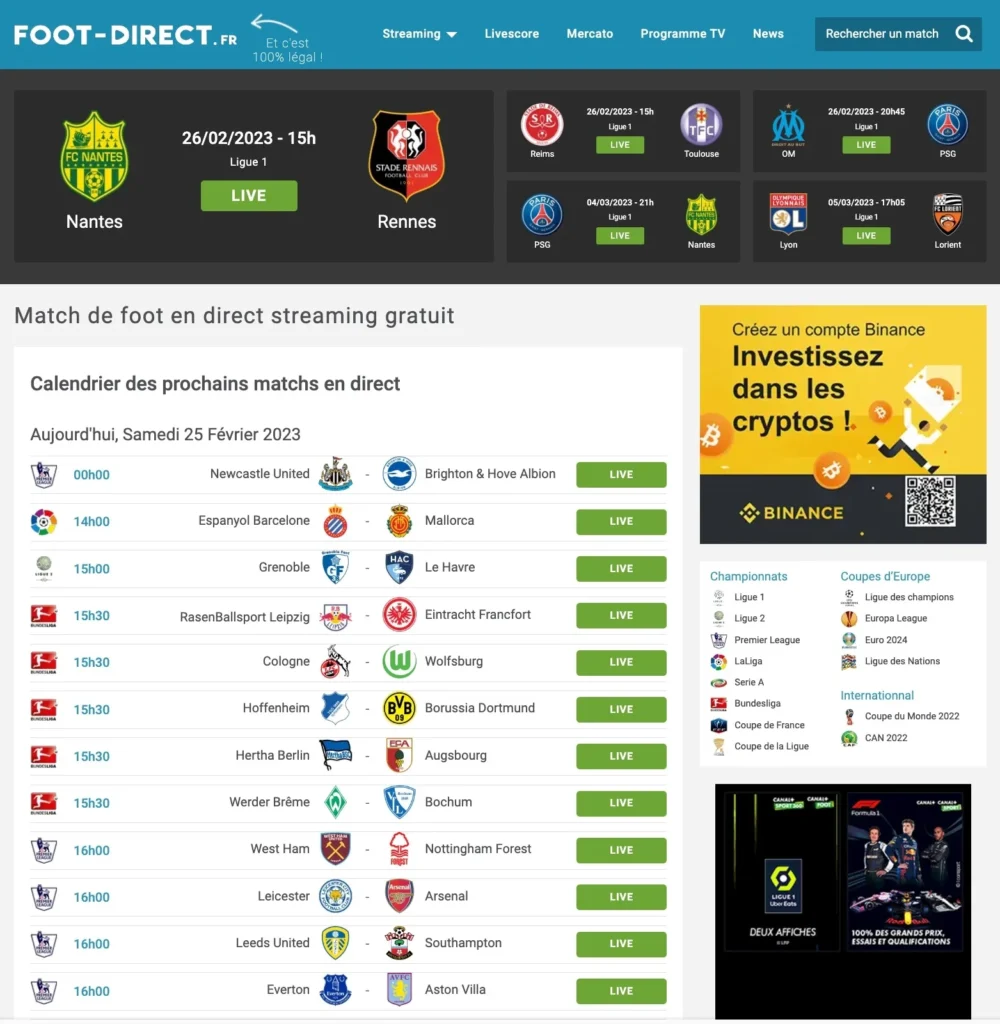 Match en Direct sur internet gratuit - Live Foot Streaming HD