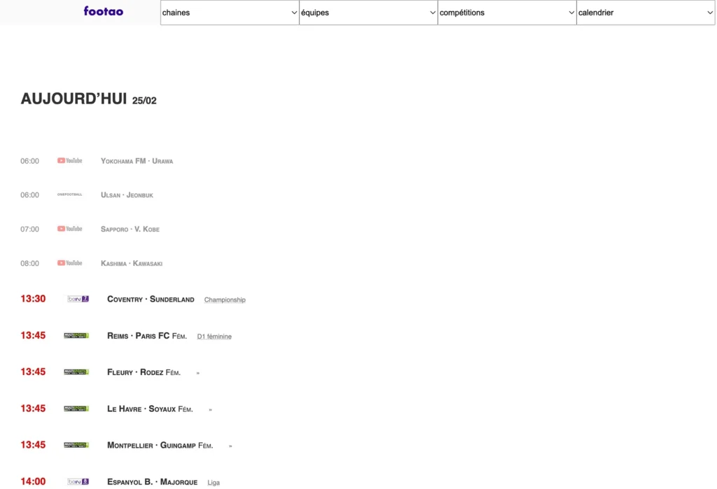 Footao TV - programme TV foot diffusion télé retransmission