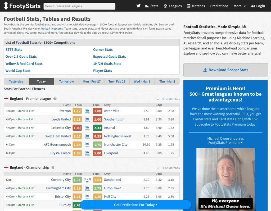 Football Stats, Tables & Results | Soccer Stats - FootyStats