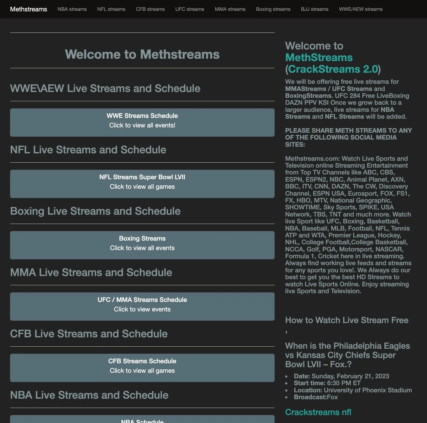 MethStreams: Watch Live MMA / UFC, NBA, CFB, Boxing PPV, NFL