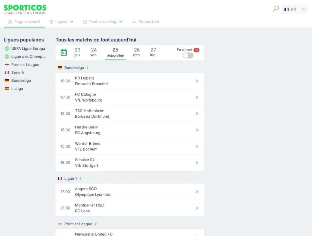 Foot en direct aujourd'hui - Sporticos