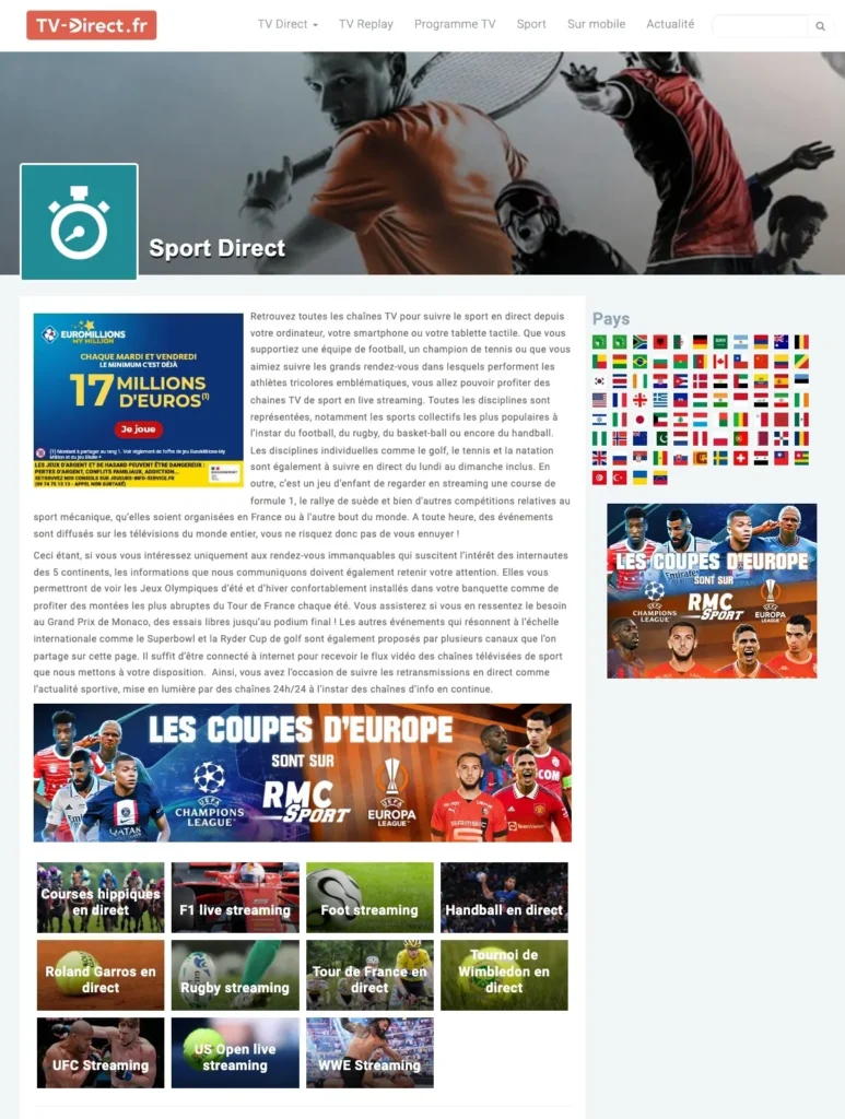 Sport Direct - TV Live streaming, résultats, actualité sportive