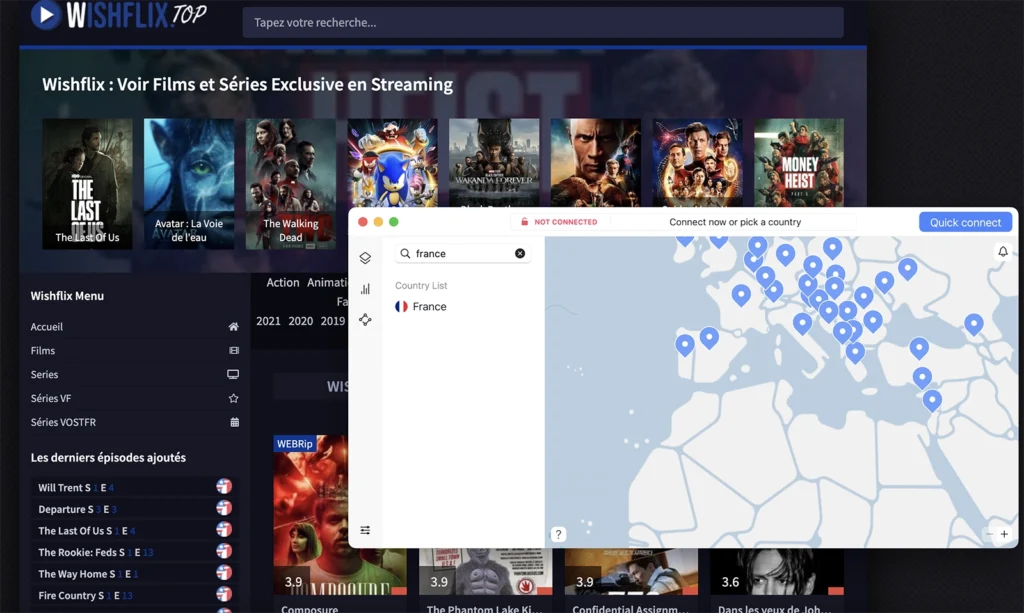 Wishflix bi VPN re dixebite (li vir NordVPN)